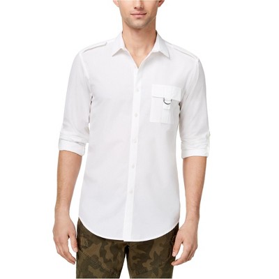 I.N.C International Concepts Mens Solid Button Up Shirt, White, Small