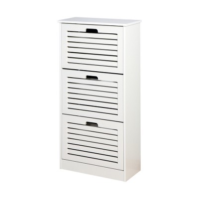 TIRAMISUBEST White Wooden Shoe Cabinet - 3 Flip-Door Storage for Entryway, Farmhouse Style