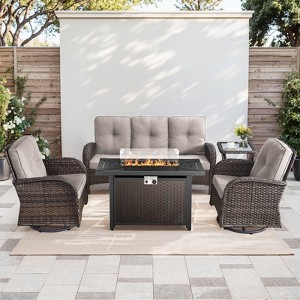 Buenhomino 5PCS Outdoor Patio Furniture Set with Fire Pit,Wicker Patio Conversation Sets with 43" Propane Fire Pit Table,Swivel Rocking Chairs - 1 of 4