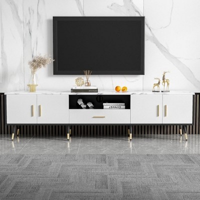 Whisen Modern Entertainment Center TV Stand for TVs up to 80'' with 2 Cabinets and Open Compartments