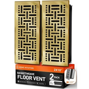 Home Intuition Basketweave Floor Vent Cover 4X10 Inch with Mesh Cover Trap Heat and Air Walkable Metal Floor Vent for HVAC Duct, Polished Brass - 1 of 4