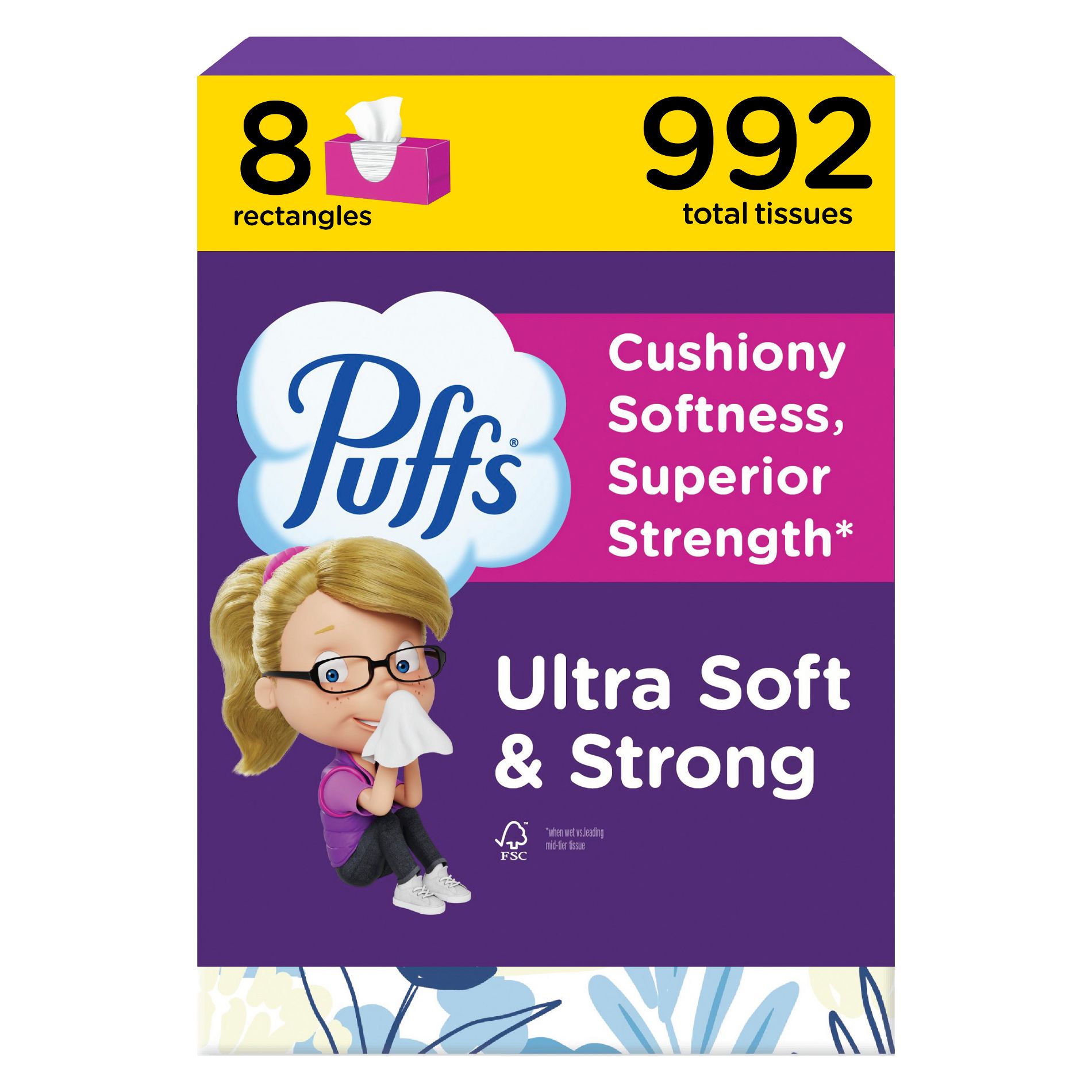 Puffs Ultra Soft Facial Tissue - 8pk/992ct: Rectangle, 2-Ply, 124 Sheets Per Box