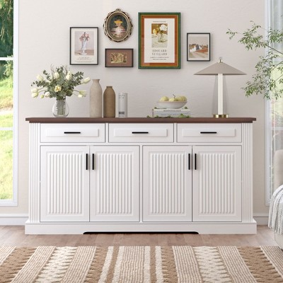 Okak Sideboard Cabinet, Bufft Cabinet with 4 Doors and 3 Drawers, Storage Cabinet for Living Room, Dining Room, Kitchen, White