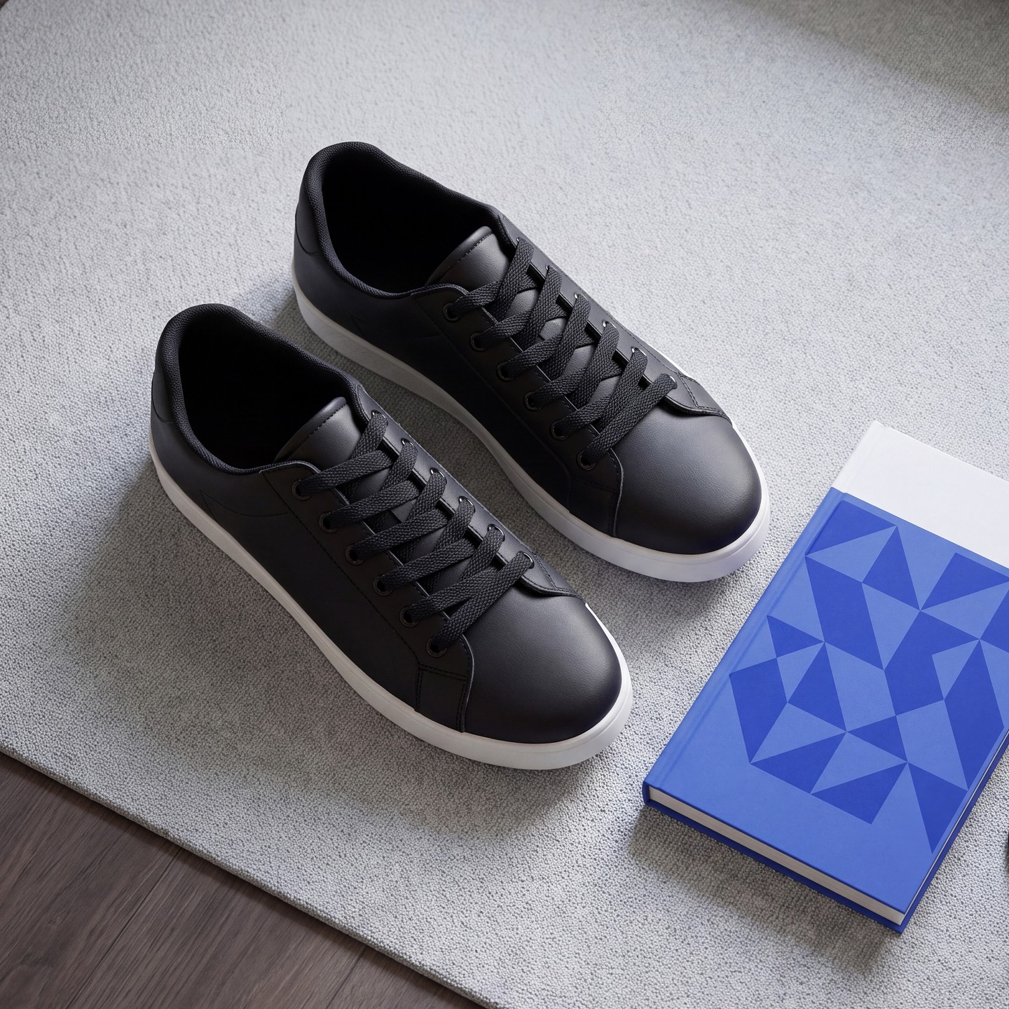 Мужские кроссовки BLISSFUL STEP Faux Leather Rubber Sole Lace-Up Low Top Fashion Sneakers 11 Black White, цвет: Чёрный — фото 4
