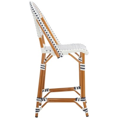 California White and Navy Faux Wicker Counter Stool