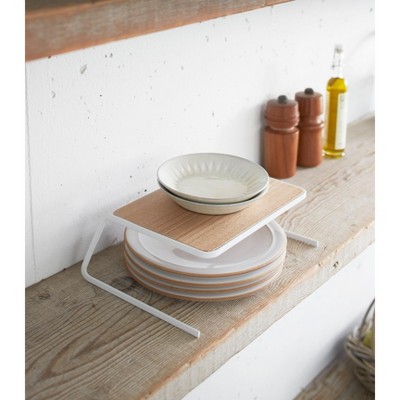 White Steel and Wood Large Kitchen Dish Riser