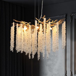 Modern Golden Pendant Light With Cascading Crystal Strands,Chandeliers Chandelier,Chandeliers With Crystals-The Pop Home - 1 of 4