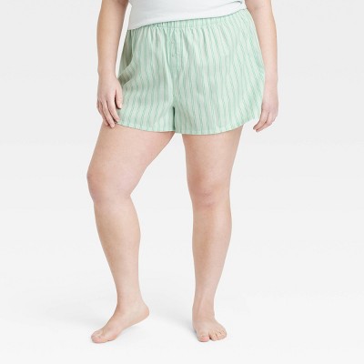 Women's Boxer Pajama Shorts - Colsie™ Green Striped 2X