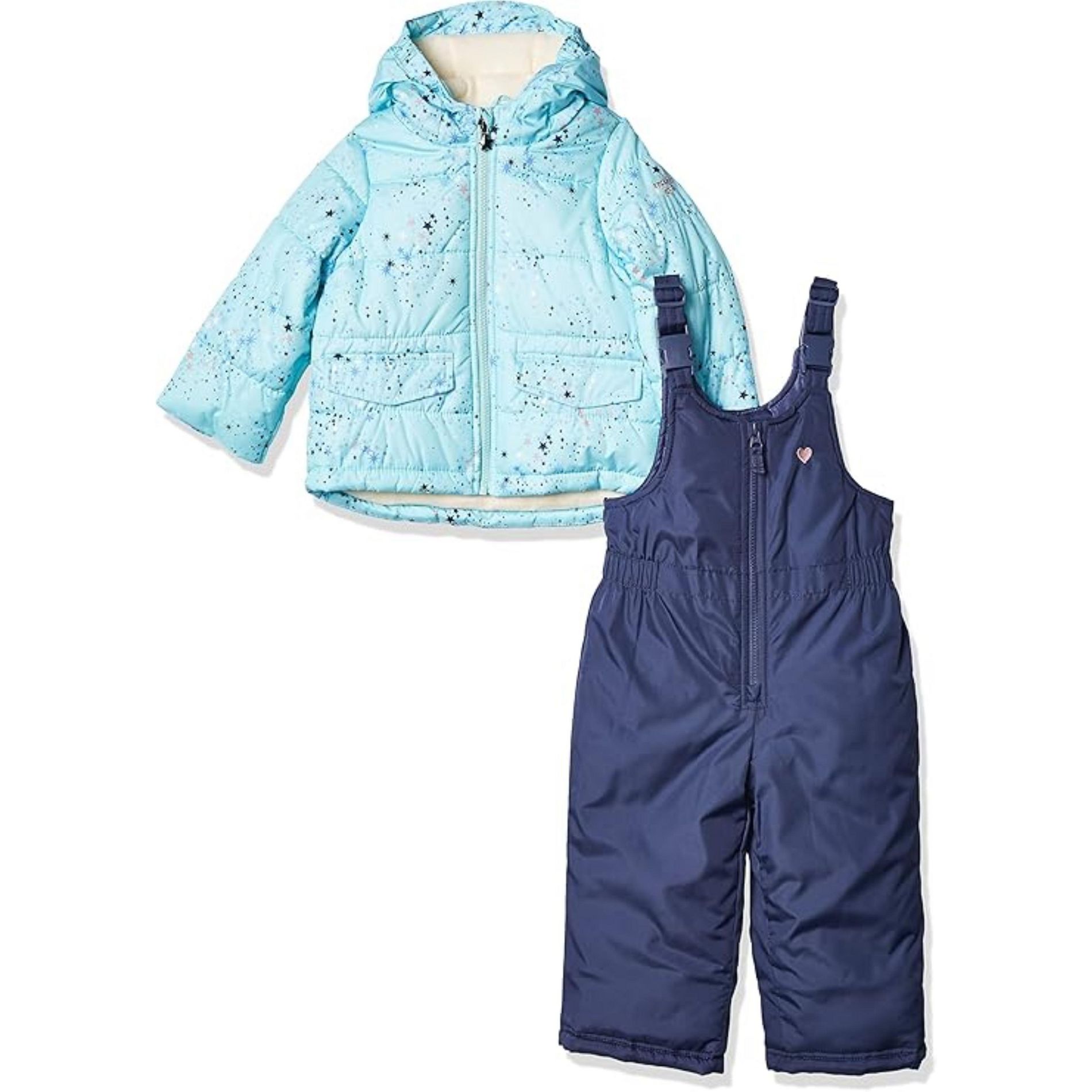 OshKosh B'Gosh Little Girls' Star Print Ski Jacket and Snowbib Snowsuit Set, Aqua Blue, 4