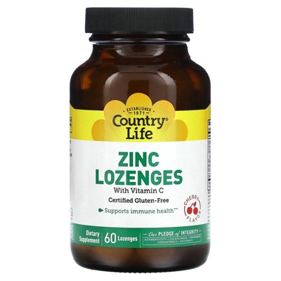 Country Life Zinc Lozenges with Vitamin C, Cherry, 60 Lozenges