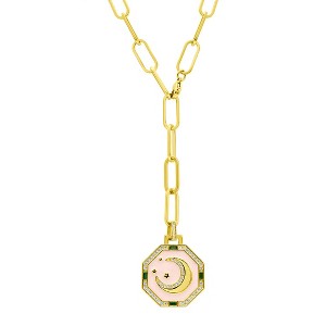 Adornia 14k Gold Plated Adjustable Paperclip Moon Tablet Octagon Necklace - 1 of 3