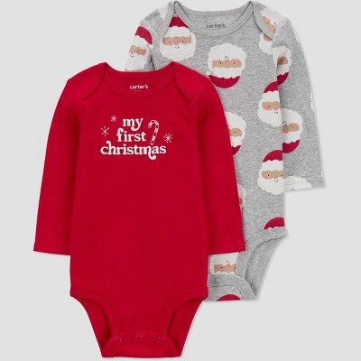 Image of Carter's Just One You® Baby Christmas 2pk Santa's First Christmas Bodysuit - Red/Gray Newborn