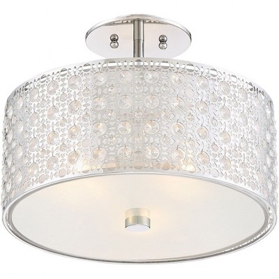 Polished Chrome Drum Semi-Flush Mount Light with Crystal Accents