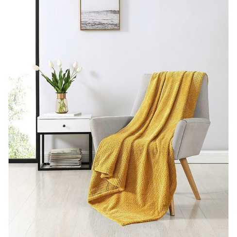 Kate Aurora Ultra Soft Plush Herringbone Fleece Throw Blanket Covers Gold