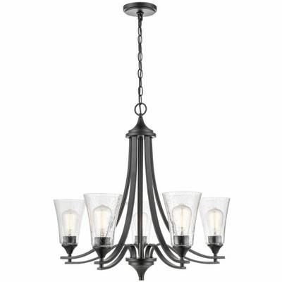 Natalie Rubbed Bronze 5-Light Chandelier with Glass Shades