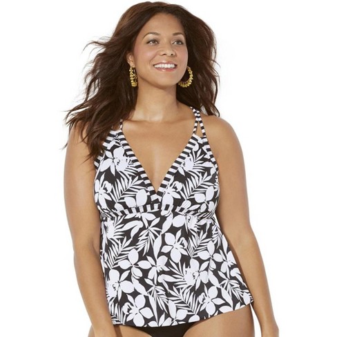 Swimsuits for All Women's Plus Size Loop Strap Tankini Top - 10, Black