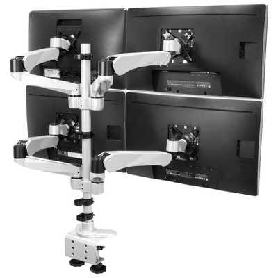 Silver Quad Monitor Desk Mount with Adjustable Arms
