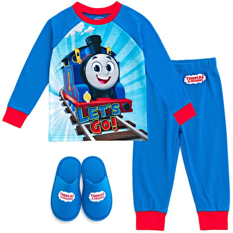 Thomas & Friends Pajama Shirt Pants and Slippers 3 Piece Sleep Set Toddler to Little Kid, 1 of 8