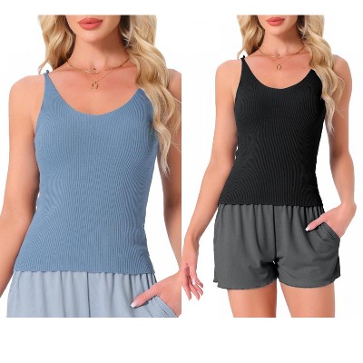 INSPIRE CHIC Womens 2 Pcs Loungewear Soft Cami Sleepshirts Pajama Shorts Sleeveless V-neck Tops