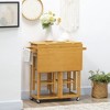 HOMCOM 3-Piece Drop-Leaf Breakfast Cart Table/Chair Set & Kitchen Island with Seating, Rolling Kitchen Cart on Wheels with 2 Storage Drawers, Brown - 2 of 4