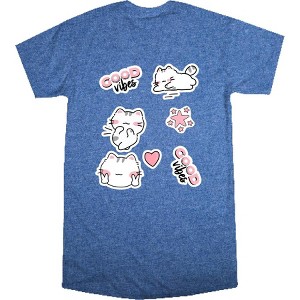 Good Vibes Cat Stickers Women's Crew Neck Short Sleeve Night Shirt - 1 of 2