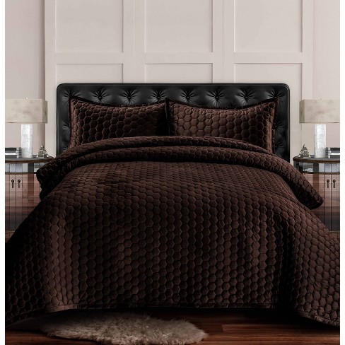 Kingtex Pintuck Quilt Cover Set Chocolate Queen