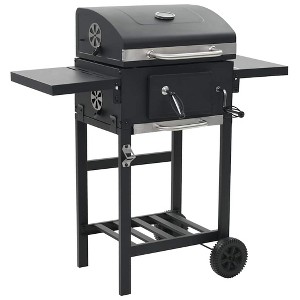 vidaXL Charcoal-Fueled BBQ Grill with Bottom Shelf Black - 1 of 2