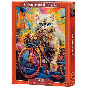 500 Piece Jigsaw Puzzle, Kitten's Floral Ride, Animal puzzle, Kitten, Adult Puzzle, Castorland B-54015 - 1 of 4