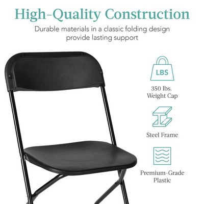 Set of 4 Black Plastic Folding Chairs with Steel Frame
