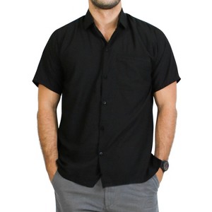 LA LEELA Men Short Sleeve Button Down Shirts Solid Shirt Summer Beach Tops with Pocket Spread Collar Casual Vacation Shirts for Men - 1 of 4
