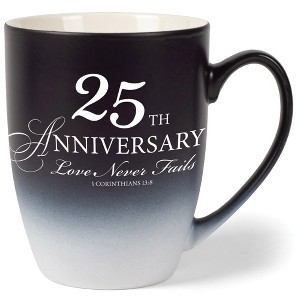 Elanze Designs 25Th Anniversary Love Never Fails 1 Corinthians 13:8 Two Toned Ombre Matte Black and White 12 ounce Ceramic Stoneware Coffee Cup Mug - 1 of 4