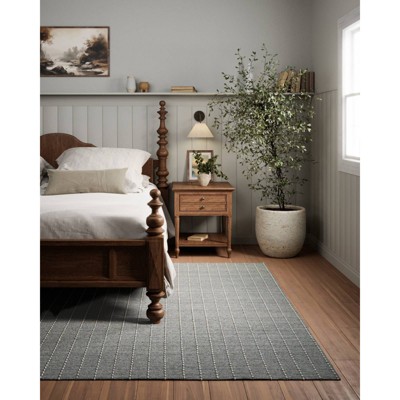 Handmade Blue Striped Wool and Synthetic Rug, 5' x 8'