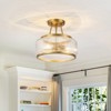 LLHZSY 12" 3-Light Modern Semi Flush-Mount Ceiling Light Fixture with Vertical Striped Glass Kitchen Foyer Hallway Drum Round-Gold Finish - 2 of 4