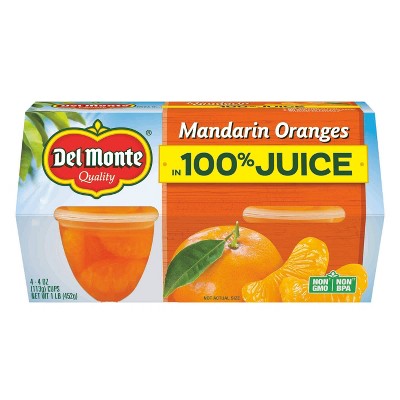 Del Monte Mandarin Oranges In 100% Fruit Juice Fruit Cups - 4ct