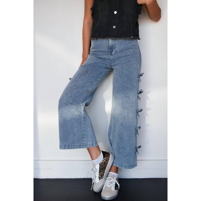Women's Bow Detail Wide Leg Jeans - entro
