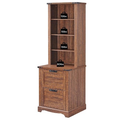Farmhouse Bookshelf with 2 Large File Drawers, 72" Tall Bookcase with Storage,  4 Tier Rustic Wood Bookshelf for Home, Living Room