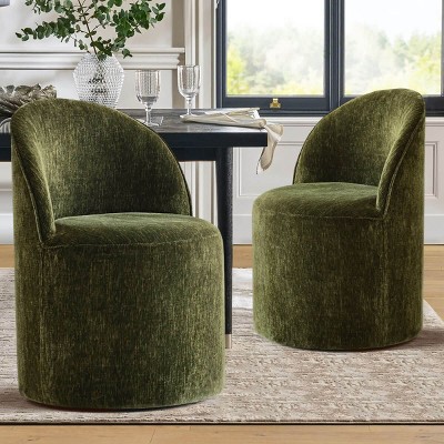 Modern Dining Chairs Set of 2 Chenille Upholstered Dining Chair with Wheels Round Dining Room Chair for Kitchen,Dining Room -Tanpinhause