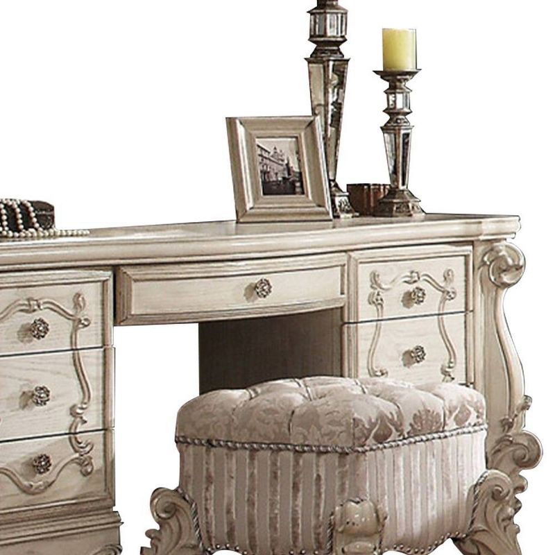 65&#34; Vendome Vanity Table Beige Synthetic Leather and Antique Silver Finish - Acme Furniture, 2 of 6