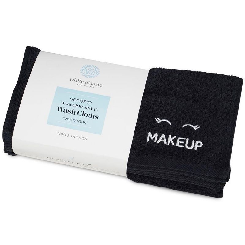 White Classic 100% Cotton Bleach Safe Makeup Towels - 13x13" Black, 5 of 8