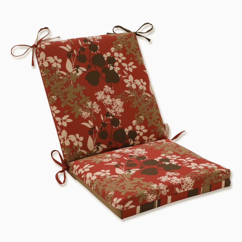 Outdoor Reversible Squared Corners Chair Cushion - Brown/Red Floral/Stripe - Pillow Perfect, 1 of 12