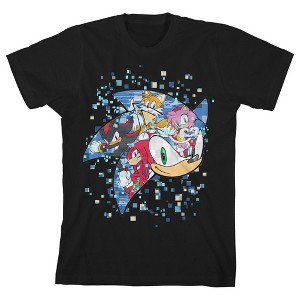 Sonic The Hedgehog Sonic Modern Mosaic Art Crew Neck Short Sleeve Boys' Black T-shirt - 1 of 3