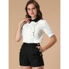 Allegra K Women's Contrast Collar Tie Ruffle Front Button Short Sleeve Work Shirt - 3 of 4