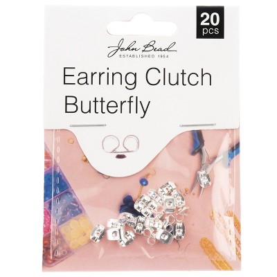 John Bead Must Have Findings Metal Silver 6x3mm Butterfly Earring Clutches for Jewelry Making Findings, 20 Pieces