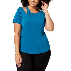 I.N.C International Concepts Womens Cutout Basic T-Shirt, Green, 3X - 1 of 1