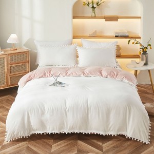 Pom Pom Princess Comforter Set – Ultra Soft Lightweight Puffy 3-Piece Bedding with Decorative Fringe, All Season - 1 of 4