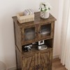 Homhougo 54in Tall Farmhouse Freestanding Kitchen Pantry Cabinet with Glass Doors and Adjustable Shelves Cupboard, Floor Cabinet Brown - 3 of 4