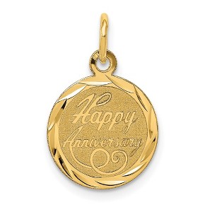 Black Bow Jewelry 14k Yellow Gold Happy Anniversary Circle Charm or Pendant, 13mm - 1 of 4