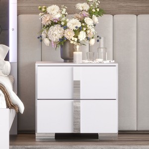 NicBex 2 Drawers Mirrored Nightstand,Bedside Table with Metal Handles,Modern Side Table for Bedroom - 1 of 4