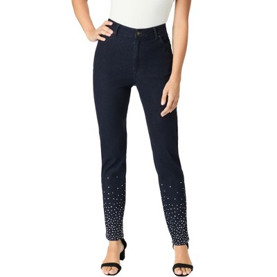 Roaman's Women's Plus Size Invisible Stretch Embellished Straight-Leg Iconic Jean