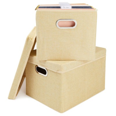 Stockroom Plus 2 Pack Decorative File Storage Boxes with Lids, Ivory Document Organizer